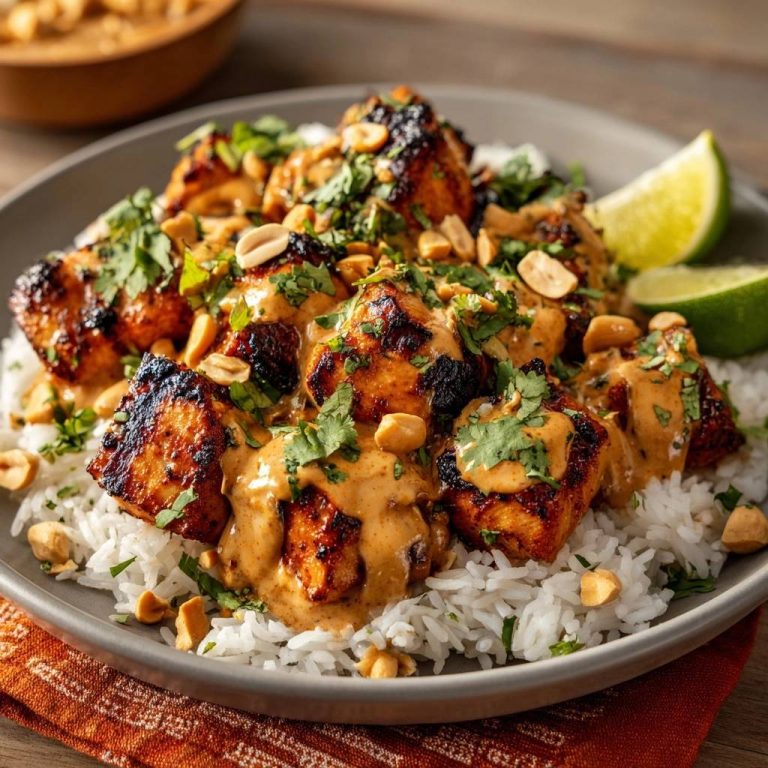 Saftiges Erdnuss-Hähnchen auf Reis – Rezept