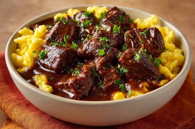 Saftiges Rindergulasch mit fluffigen Spätzle