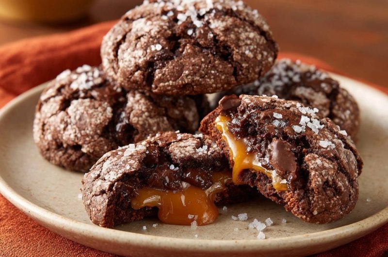 Salzkaramell-gefüllte Schoko-Cookies