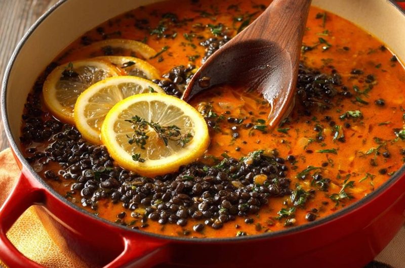 Zitronig-würziger Schwarzer Linseneintopf