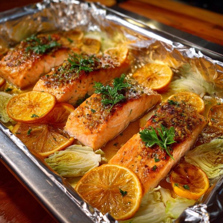 Saftiger Orangen-Fenchel-Lachs aus dem Ofen in einer Auflaufform, serviert mit Orangen und Fenchel, aus der Vogelperspektive.