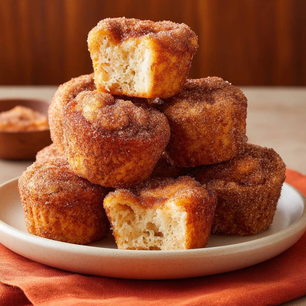 Zimtzucker Muffins Querschnitt 1 Zimtzucker-Muffins mit einem Anschnitt, der die fluffige Innenstruktur zeigt, serviert auf einem Teller und bereit zum Genießen.