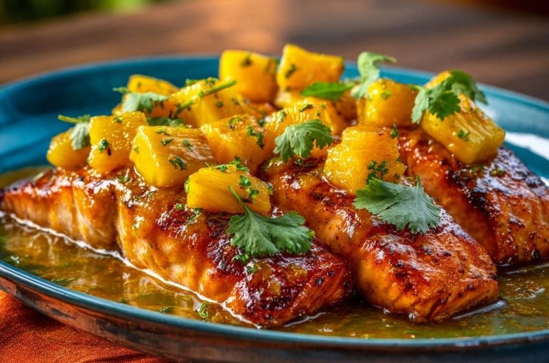 Ananas-glasiertes Lachsfilet
