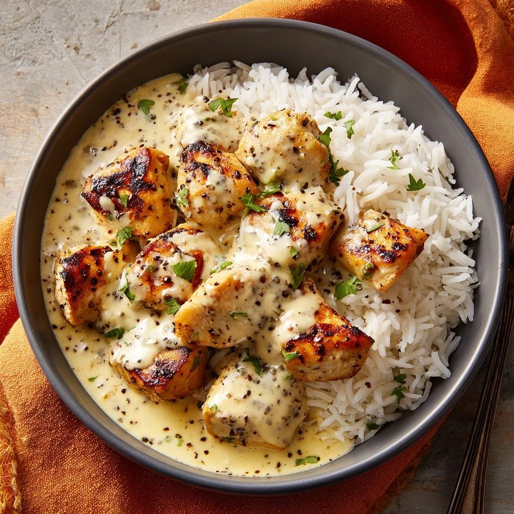 Cremiges Pfeffer-Hähnchen auf Reis