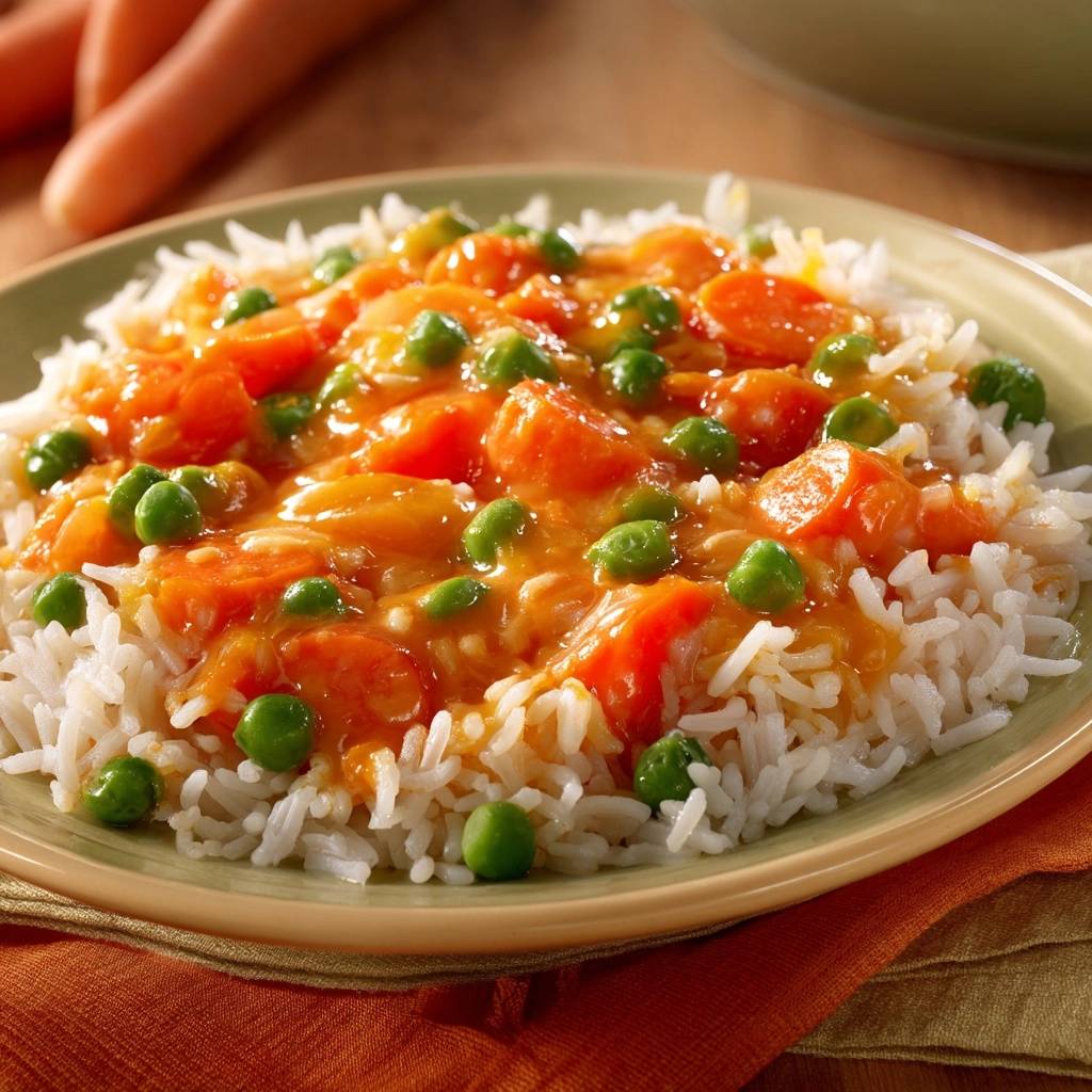 Cremiges Karotten-Erbsen-Curry mit Reis