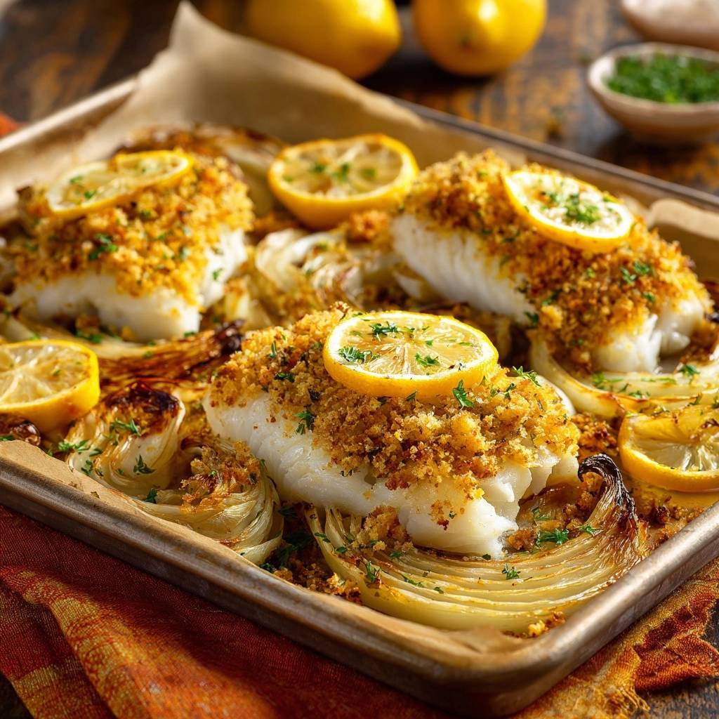 Knuspriger Kabeljau auf Fenchelbett