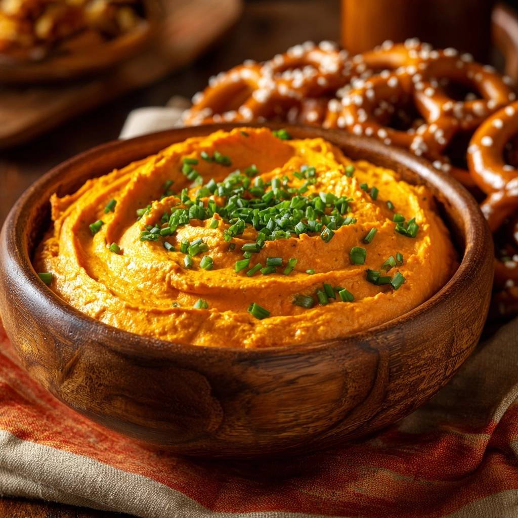 Knuspriger Kürbisdip zu Brezeln