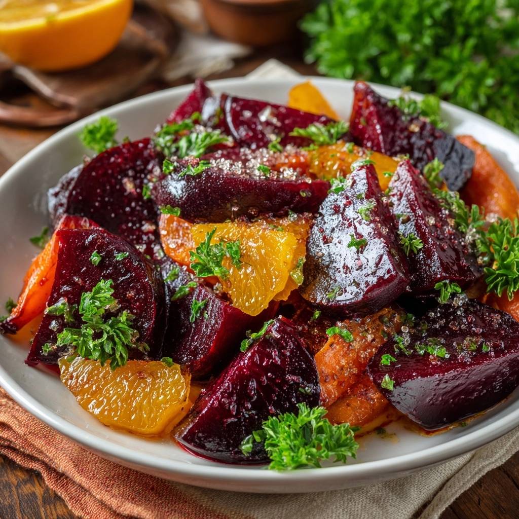 Honig-glasierte Rote Bete mit Süßkartoffeln