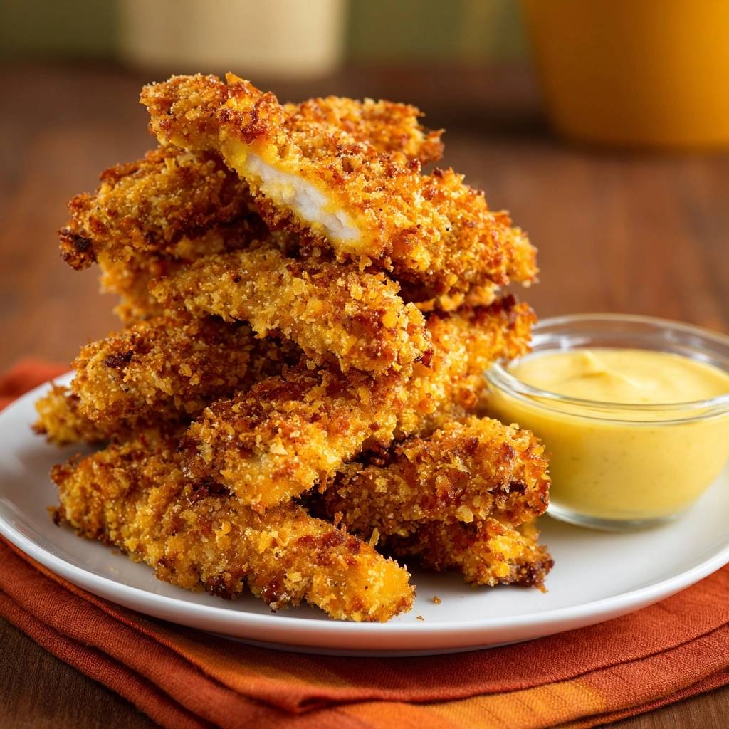 Knusprige Hähnchenstreifen mit Senfdip