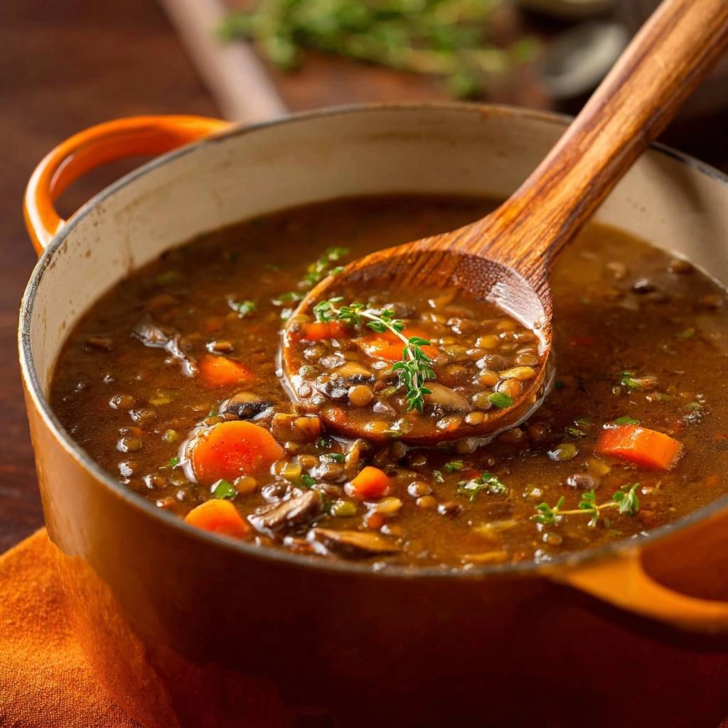 Cremiger Linseneintopf mit Pilzen und Karotten