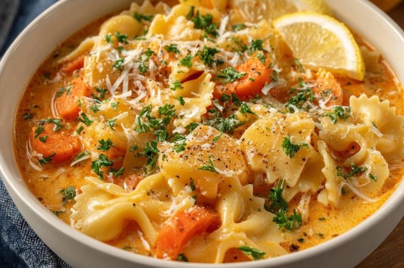 Cremige Farfalle-Karotten-Kartoffelsuppe