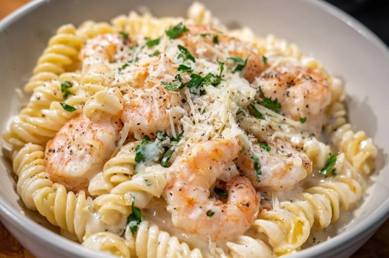 Cremige Fusilli mit Garnelen