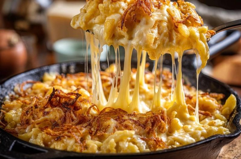 Cremiger Mac and Cheese mit knusprigen Zwiebeln