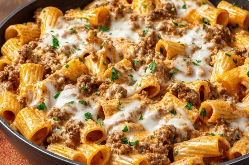 Cremiger Rigatoni-Hack-Auflauf