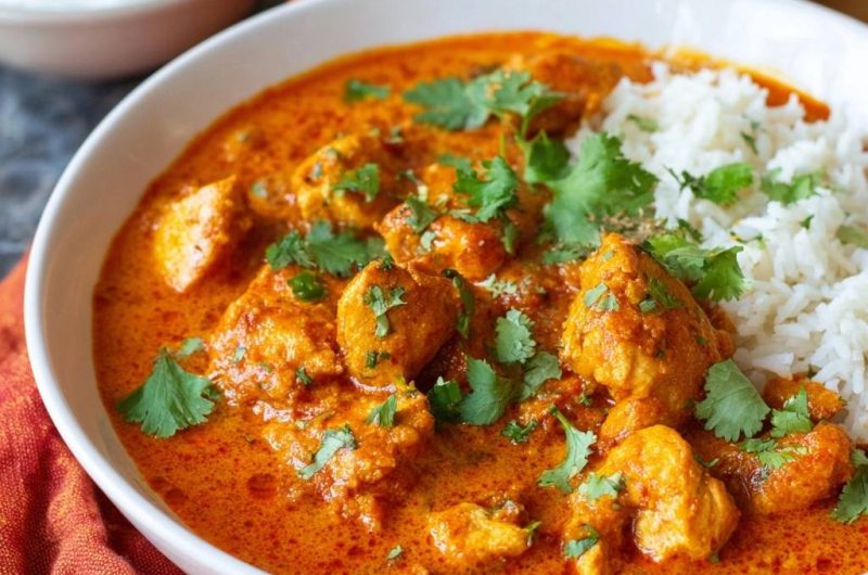 Cremiges Butter Chicken mit Reis und Raita