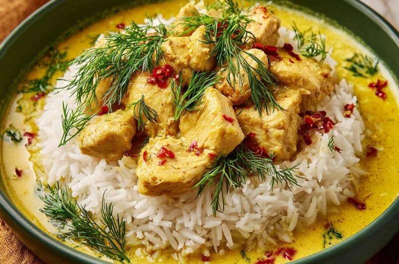 Cremiges Dill-Hähnchen-Curry mit Reis