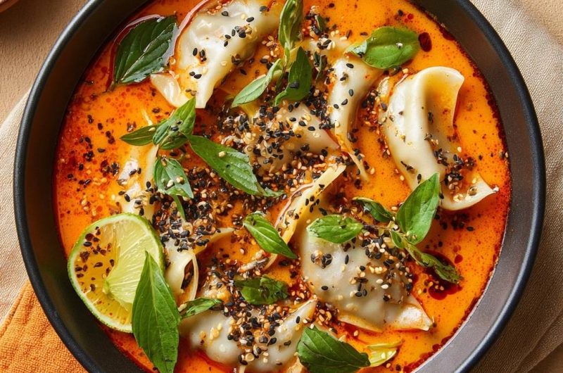 Dumplings in cremiger roter Curry-Suppe