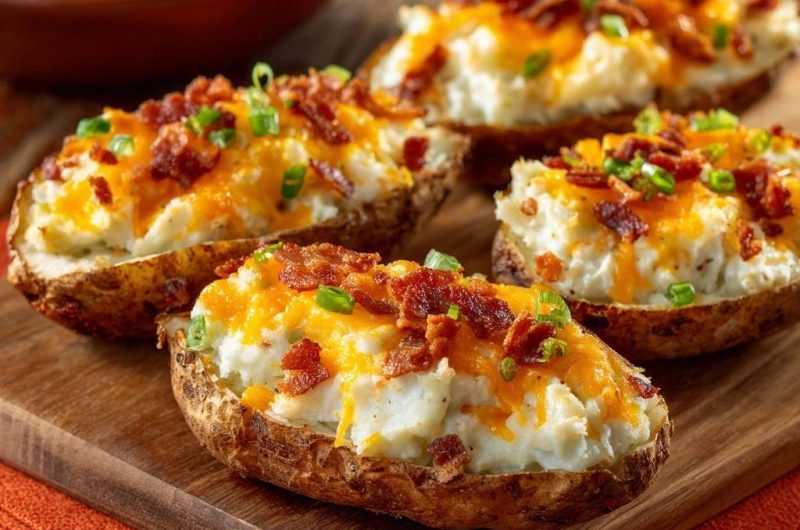 Gefüllte Ofenkartoffeln mit Käse, Speck & Schnittlauch