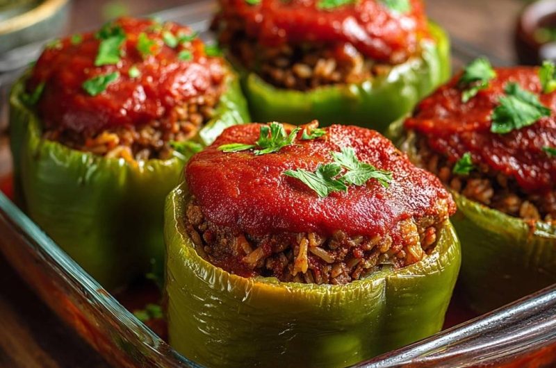 Gefüllte Paprika mit saftiger Hack-Reis-Füllung