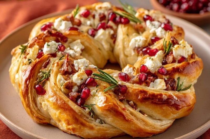 Geflochtener Speck-Feta-Granatapfel-Rosmarin-Kranz