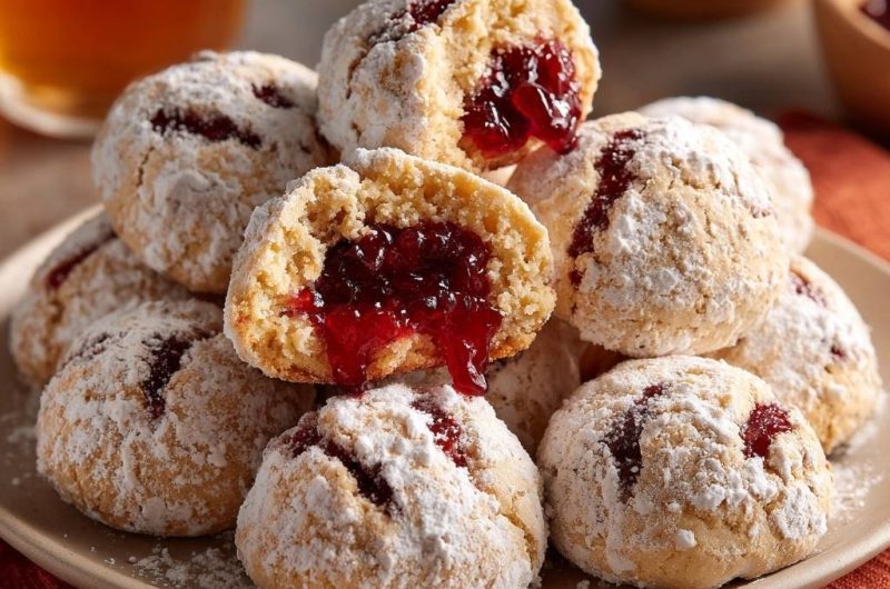 Himbeergefüllte Puderzucker-Daumenkuchen (Nie wieder auslaufende Marmelade!)