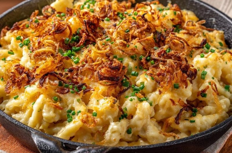 Käsespätzle mit knusprigen Zwiebeln