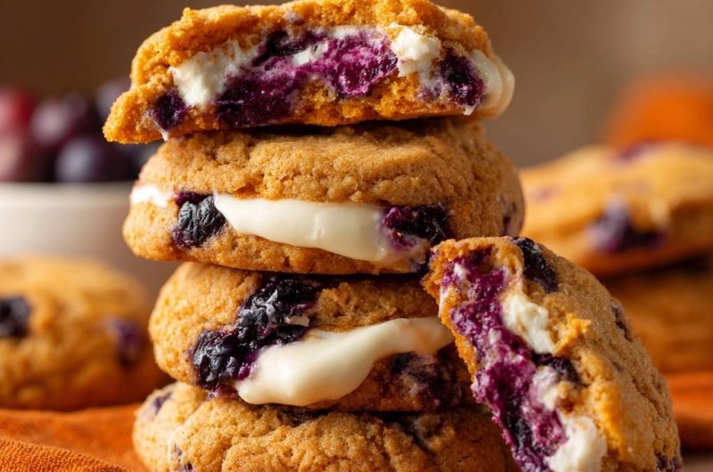 Kürbis-Blaubeer-Frischkäse-Cookies (Nie wieder matschige Beeren!)