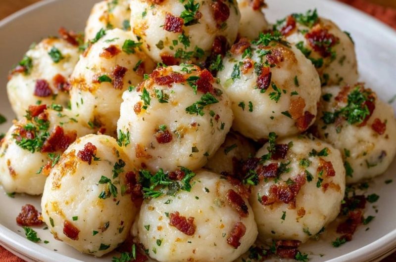 Kartoffelknödel mit knusprigem Speck