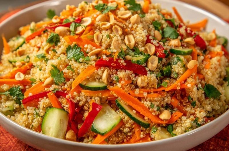 Knackiger Quinoa-Gemüsesalat mit Erdnüssen (Nie wieder matschige Quinoa!)