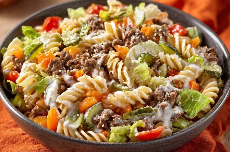 Knackiger Sesam-Hack-Pasta-Salat (Keine wässrige Sauce mehr!)