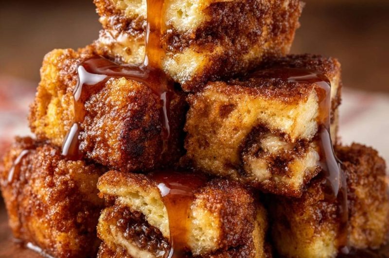 Knusprige Zimt-French-Toast-Würfel mit Karamellsoße