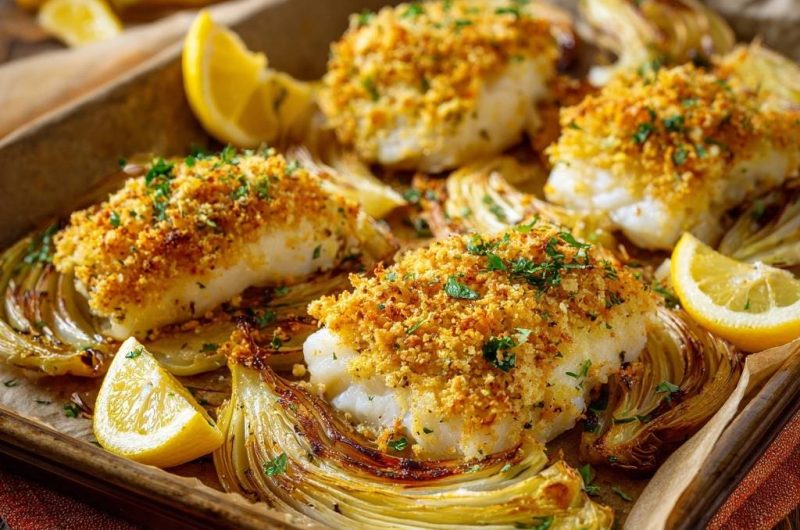 Knuspriger Kabeljau auf Fenchelbett