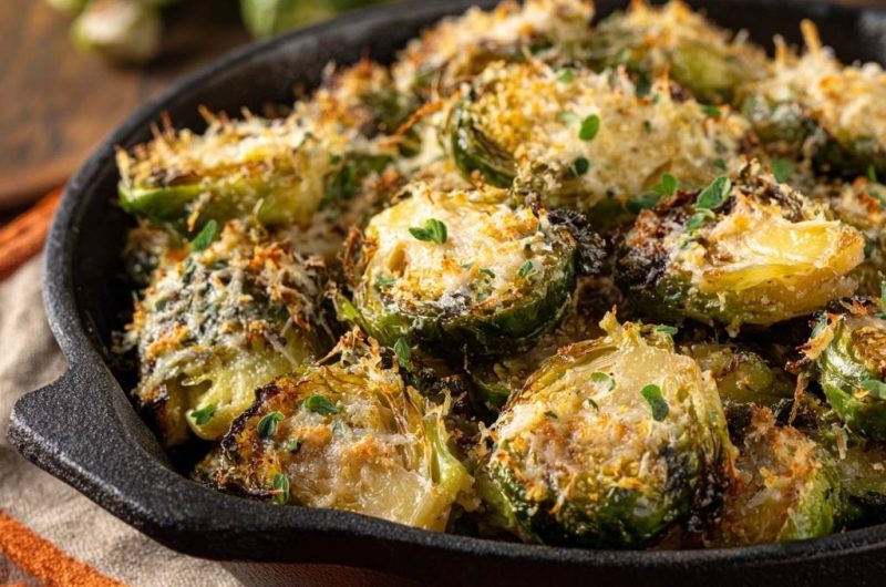 Knuspriger Parmesan-Rosenkohl aus der Pfanne (Nie wieder matschiger Rosenkohl!)