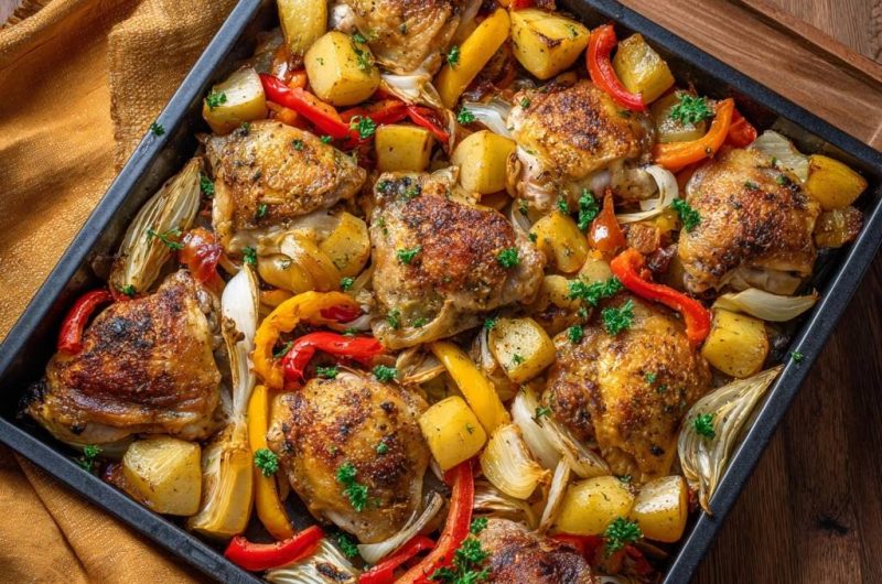 Knuspriges Hähnchen-Blech mit Paprika und Kartoffeln