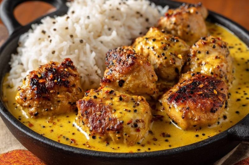 Knuspriges Pfeffer-Hühner-Curry mit Reis