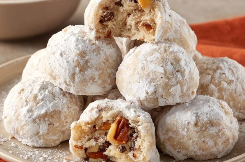 Pekannuss-Rosinen-Schneeball-Kekse (Nie wieder bröckeliger Teig!)