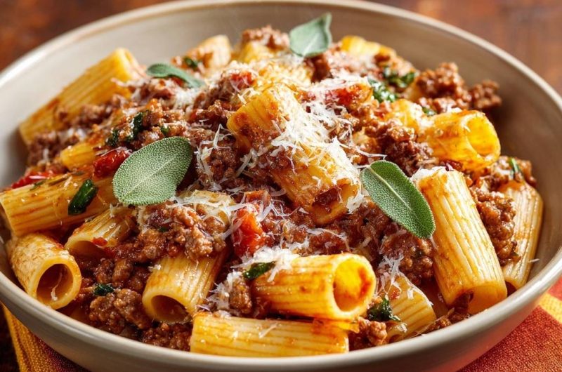 Rigatoni mit saftiger Salbei-Bolognese