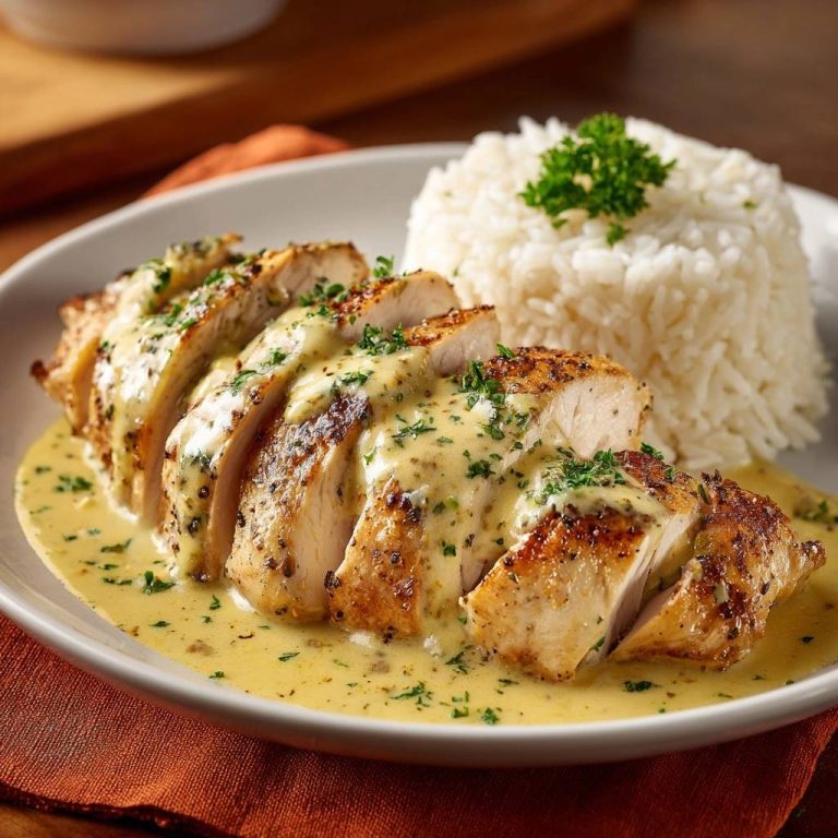 Saftiges Hähnchen in cremiger Senfsoße mit Reis