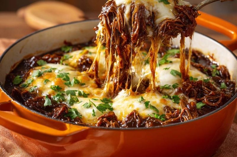 Saftiges Pulled Beef mit Käsekruste