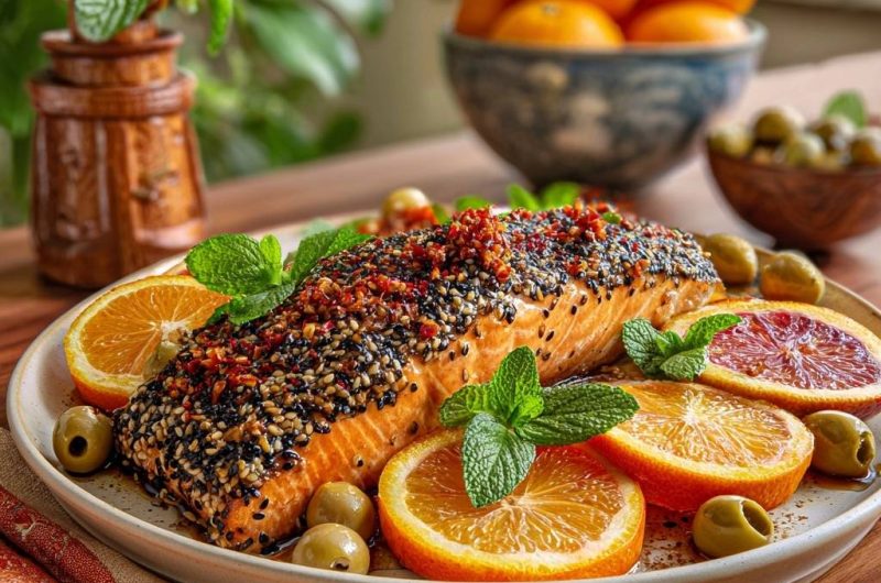 Sesam-Chili-Lachs mit Orangen und Minze