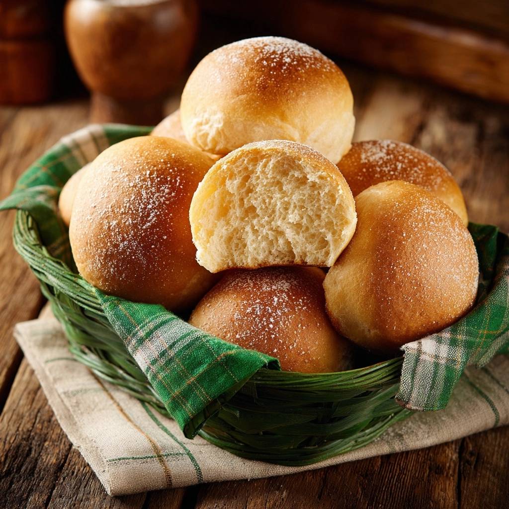 Fluffige Salzbroetchen Querschnitt Innenansicht 1 Fluffige Salzbrötchen: Nahaufnahme eines aufgeschnittenen Brötchens zeigt die luftig-leichte Textur und das Innere.