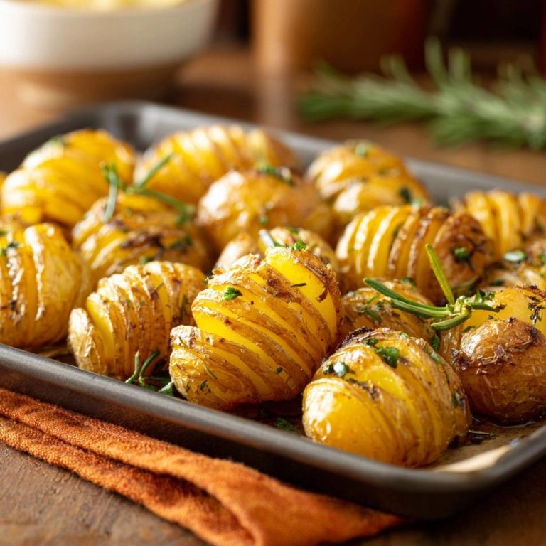Knusprige Rosmarin-Kartoffeln in Nahaufnahme, goldbraun gebacken, mit Rosmarinzweigen garniert, serviert auf einem Backblech.