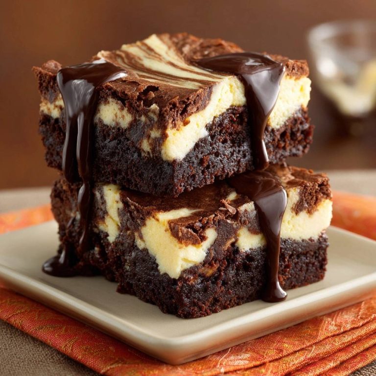 Marmor-Cheesecake-Brownies in Nahaufnahme: Schokoladen-Brownies mit cremigem Käsekuchen-Swirl und flüssigem Schokoladenguss.