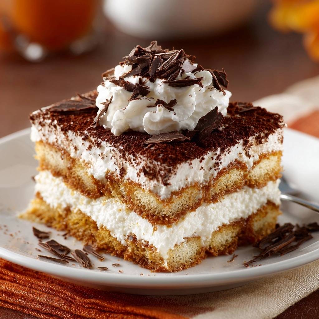 Perfektes Tiramisu Querschnitt Serviert 1 Perfektes Tiramisu, serviert auf einem weißen Teller. Ein Nahaufnahme-Querschnitt zeigt die köstlichen Schichten aus Löffelbiskuits und cremiger Mascarpone.