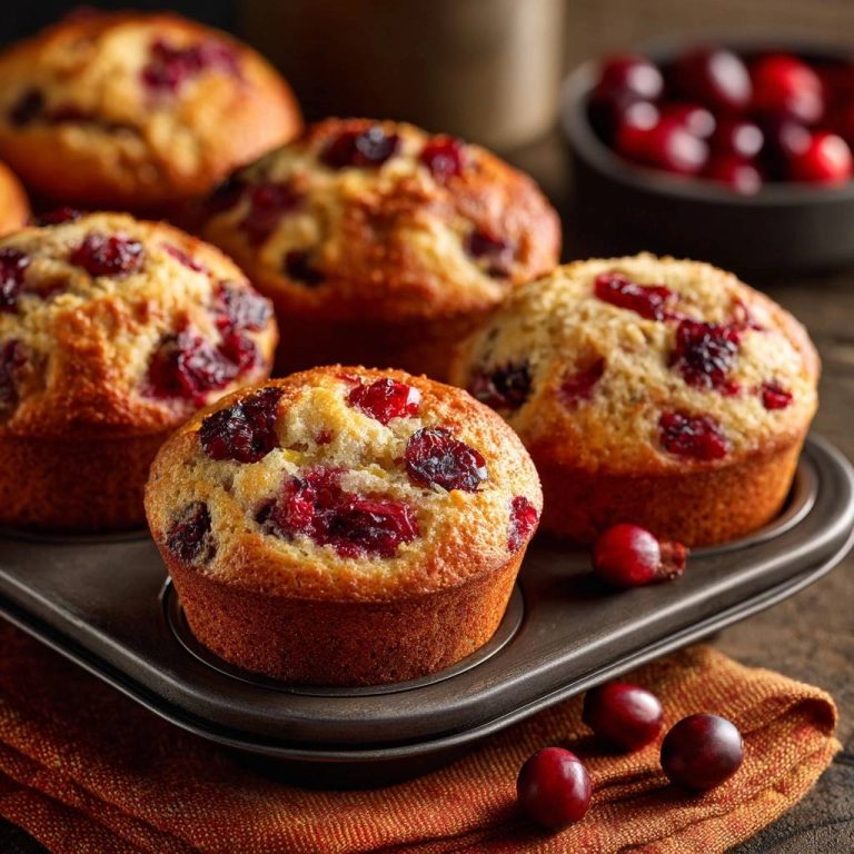 Saftige Cranberry-Muffins in einer Backform, mit frischen Cranberries und einem schönen, goldbraunen Äußeren.
