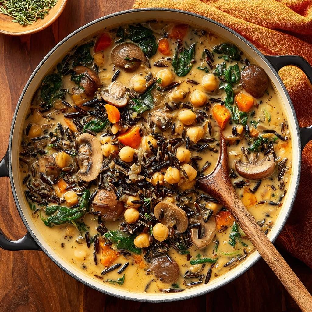 Cremiger Wildreis-Eintopf mit Kichererbsen und Pilzen (Keine wässrige Soße mehr)