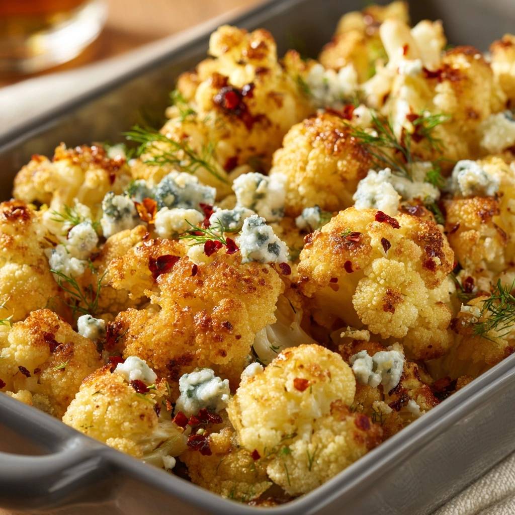 Knuspriger Ofenblumenkohl mit Dill und Blau Käse
