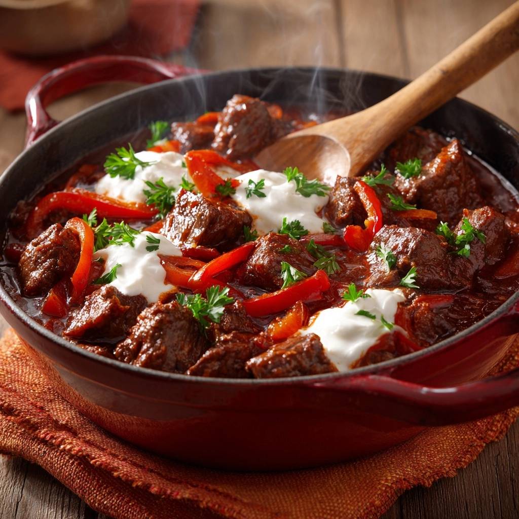 Paprikagulasch mit Rind und Sahne