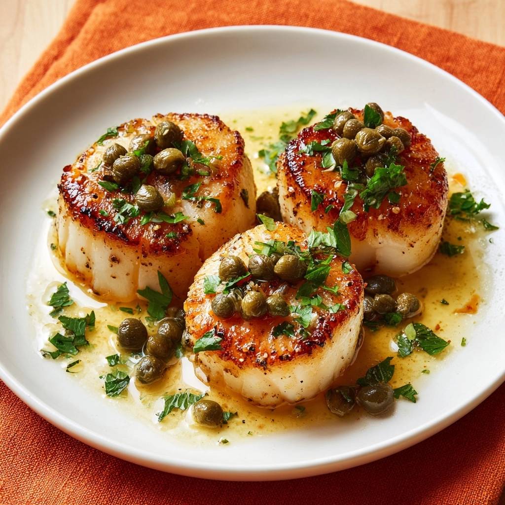 Gebratene Jakobsmuscheln in Zitronen-Kapern-Butter