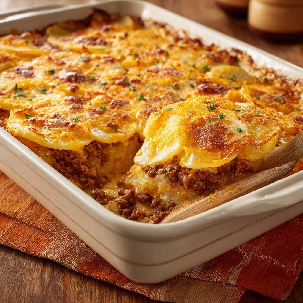Knuspriger Rind-Hack-Kartoffel-Auflauf